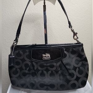 Coach Black Signature Handbag Elbow Bag Wristlet With COA
